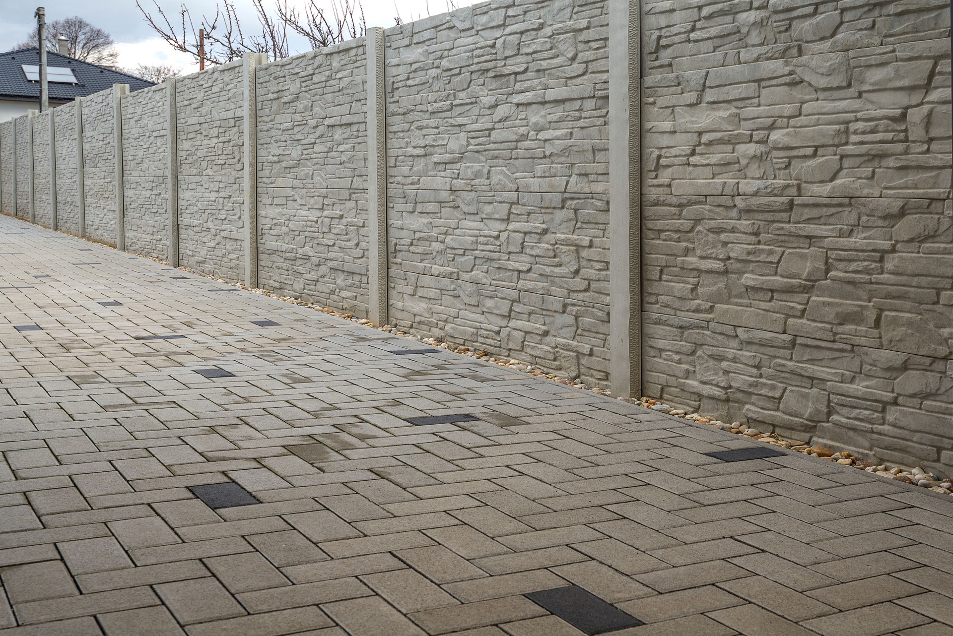 Concrete pattern fence and block paving tiles